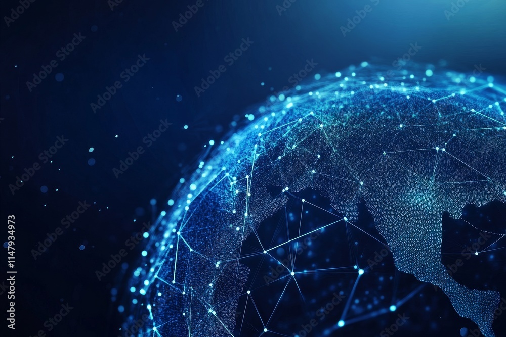 Poster digital globe representation showcasing interconnected data points highlighting global technology an