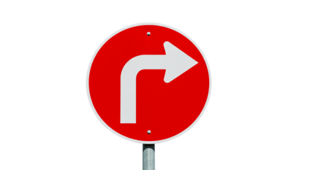 traffic sign of turn right isolated on transparent background