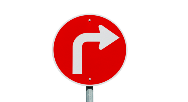 traffic sign of turn right isolated on transparent background