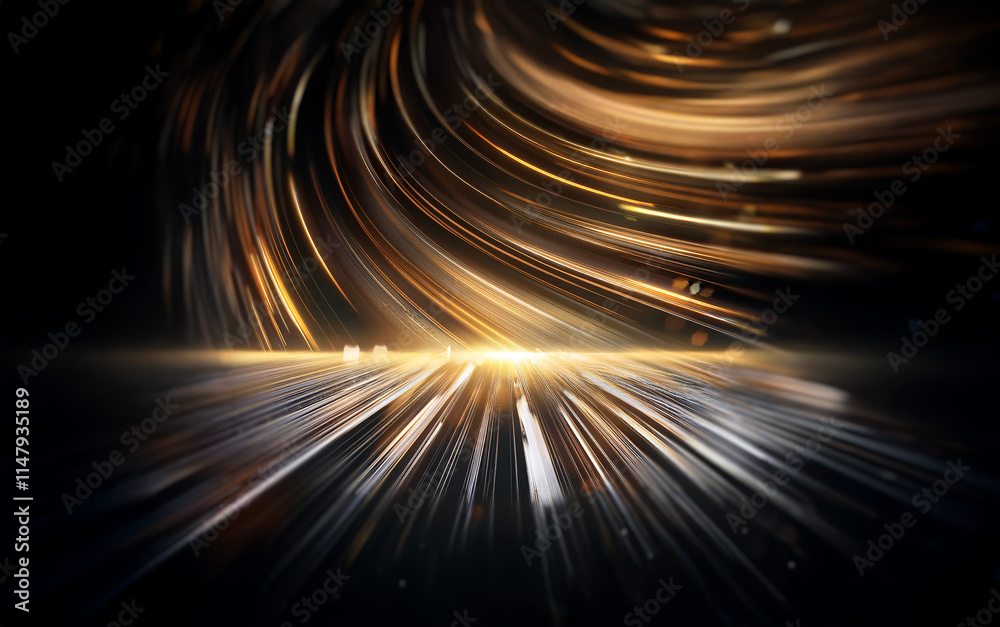 Fototapete abstract background with a swirling gold and black pattern with streaks of light that resemble speed