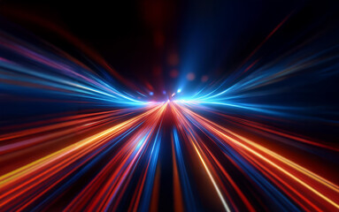 Abstract depiction of light trails converging towards a point in the distance, creating a sense of...