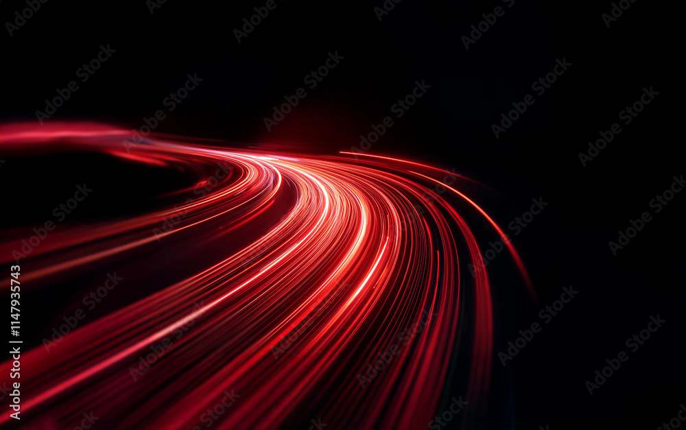 Poster Abstract red streaks of light form a spiraling pattern against a dark background.