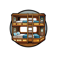 Create a detailed vector illustration of a ship's crew quarters, showing bunks, lockers, shared spaces, and personal effects.  Include realistic textures and lighting.