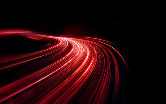 Abstract red streaks of light form a spiraling pattern against a dark background.