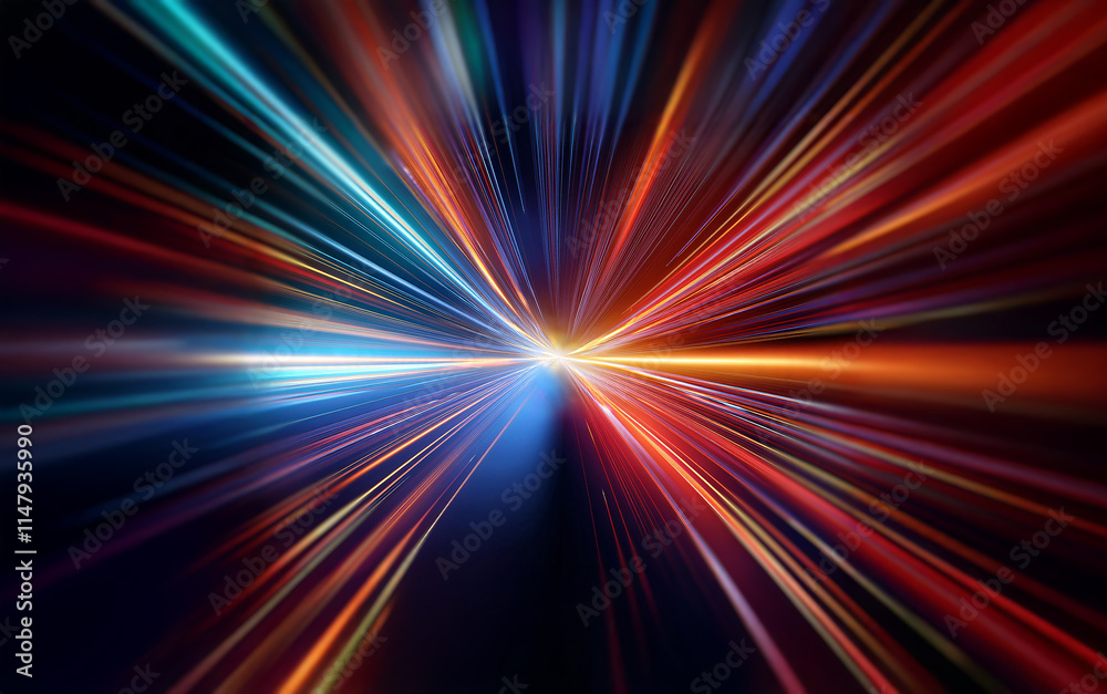Poster Abstract image of colorful light streaks converging at a central point, creating a sense of speed and motion.
