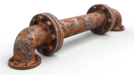 Rusty and weathered old metal pipe or industrial tube lying on the floor of an abandoned workshop construction site or factory  Concept of aging decay and neglect in industrial settings