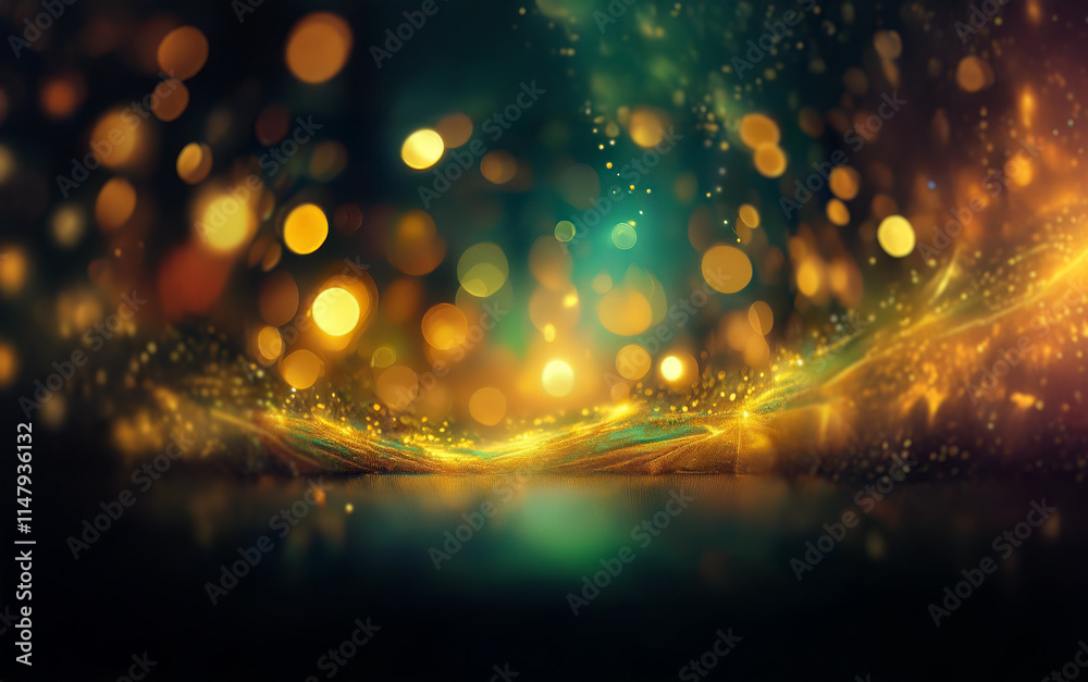 Fototapete a dark background with a wave of light and bokeh lights in the background.