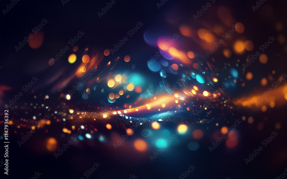 Poster Abstract background with colorful bokeh and light streaks.