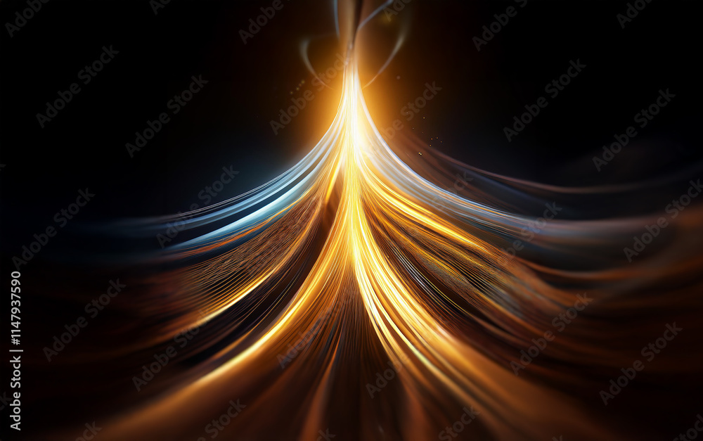 Poster a luminous, golden light emanates from a central point, spreading outwards in a swirling, abstract p