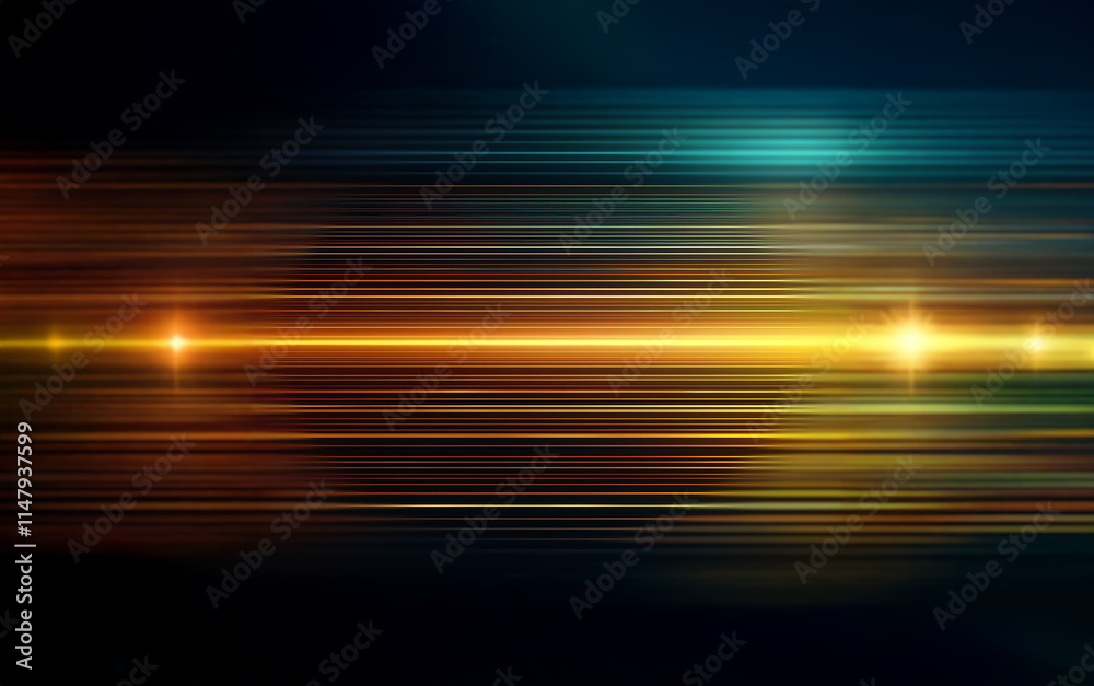 Poster Abstract background with blurred horizontal lines of different colors and bright yellow streaks of light.