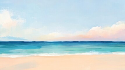 Fototapeta premium Serene Seascape Painting of Ocean Beach Sky