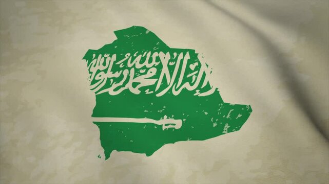Wavy Map of SAUDI ARABIA with Flag in Body Isolated on Vintage Background
