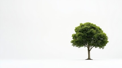 Obraz premium A solitary green tree stands against a minimalistic white background, symbolizing nature and tranquility.