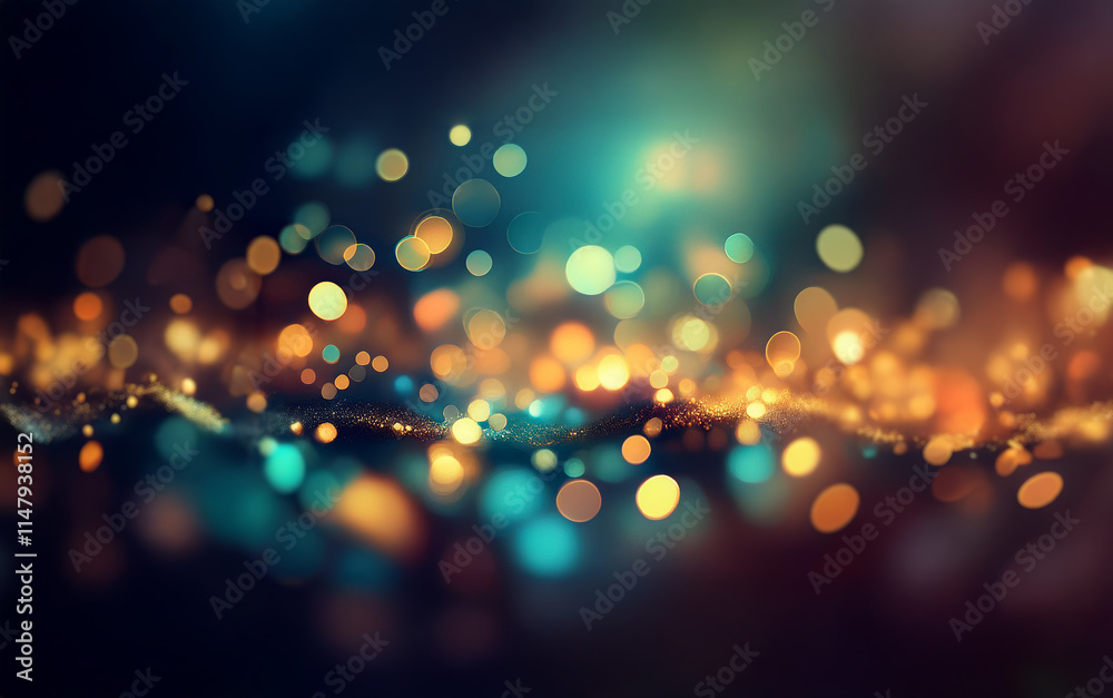 Aufkleber An abstract background with an out of focus blue and orange light source. The light creates an array of bokeh circles across the image.