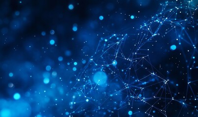 Obraz premium Bright Blue Abstract Visualization Depicting Digital Connections, Glowing Points, and Interconnected Lines in a Cosmic Setting, Ideal for Technology Themes