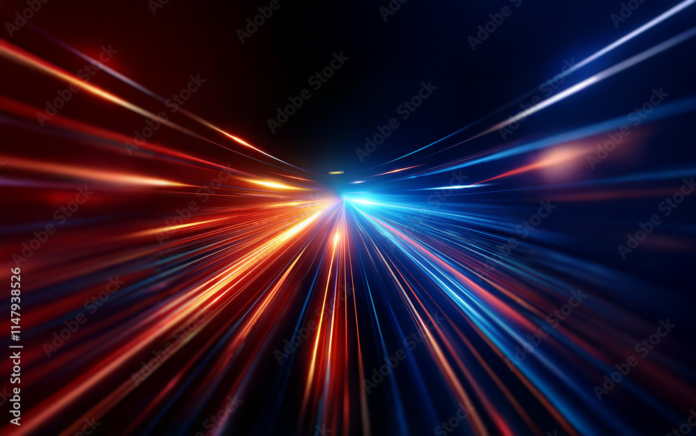 Aufkleber abstract digital art depicting a tunnel of speeding light, with streaks of red and blue blending and