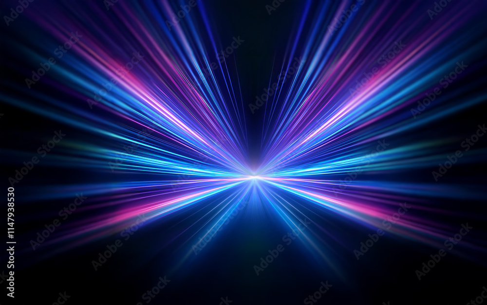 Aufkleber Abstract light streaks in blue and purple radiate outward from the center of the image, creating a sense of speed and motion.