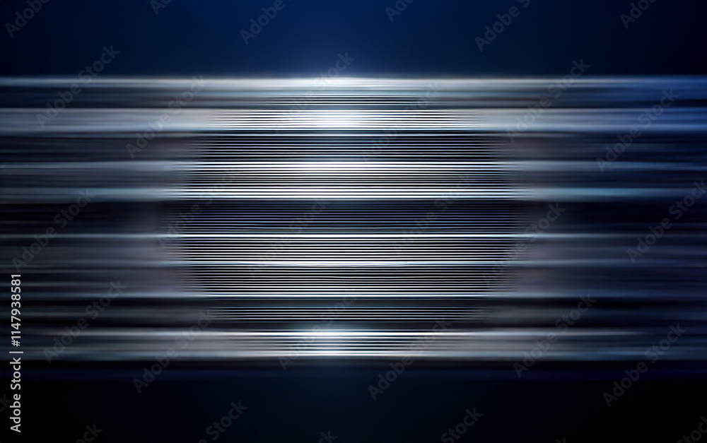 Poster a blurred background with horizontal lines of light and dark shades of blue and gray.