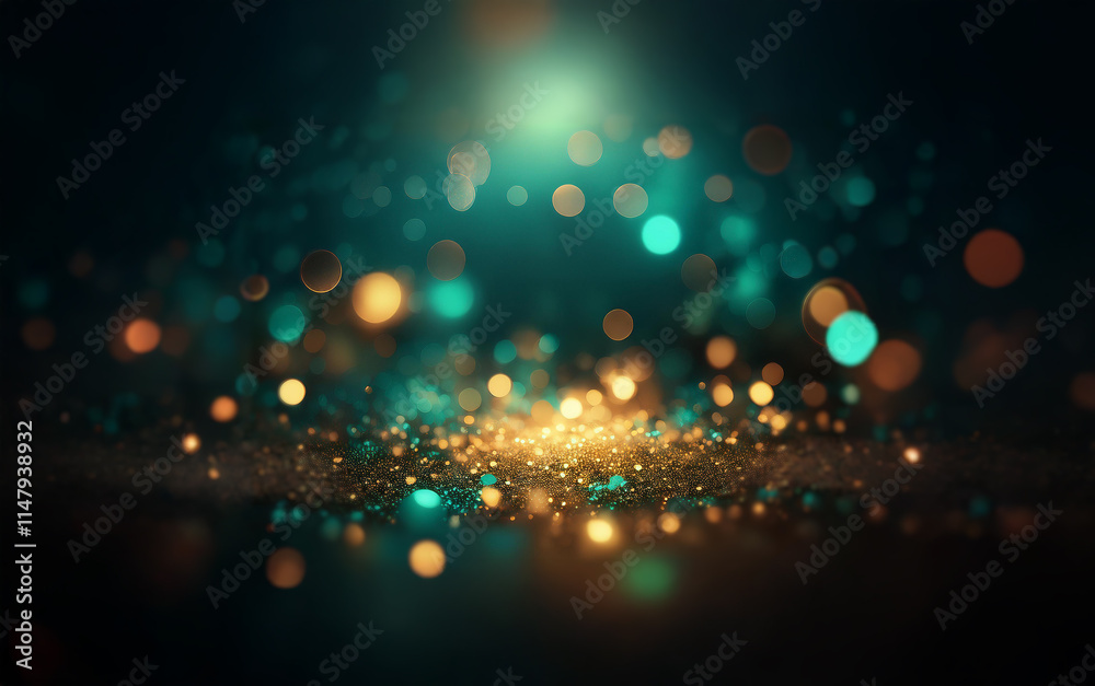 Aufkleber A dark background with a shimmering layer of gold and teal lights.