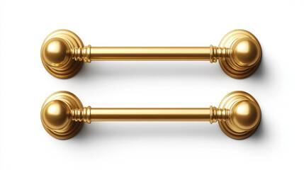 Baroque gold door handles for room interior in office or home. Vector realistic set of vintage golden long door pull knobs. Bar shape handles with balls isolated on white background