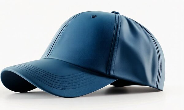 A blue baseball cap displayed on a white background, showcasing its design and style.