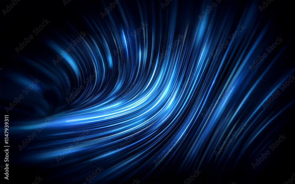 Poster Abstract background with blue glowing lines creating a wavy pattern in a dark space.