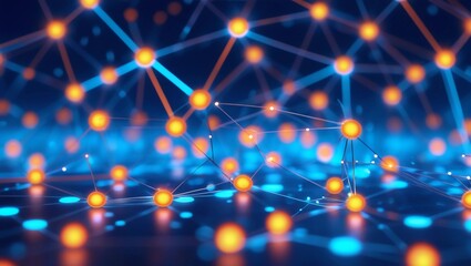 Fototapeta premium Abstract technology network with glowing nodes and lines. Modern and sophisticated background for banners, posters and social media. Abstract connected dots on bright blue background. Technology