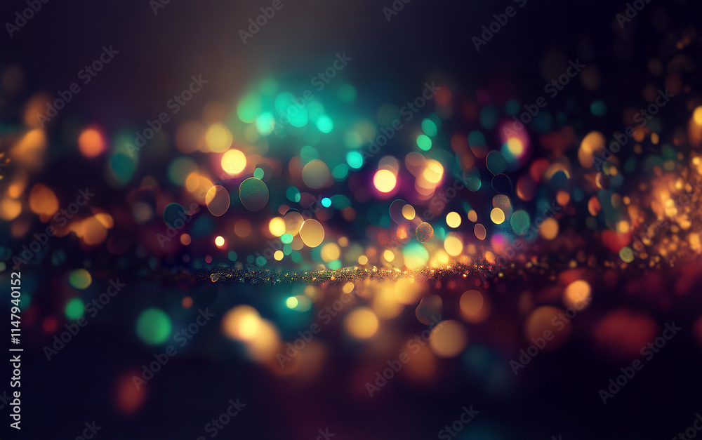 Poster A dark background with a scattering of colorful, out-of-focus lights.