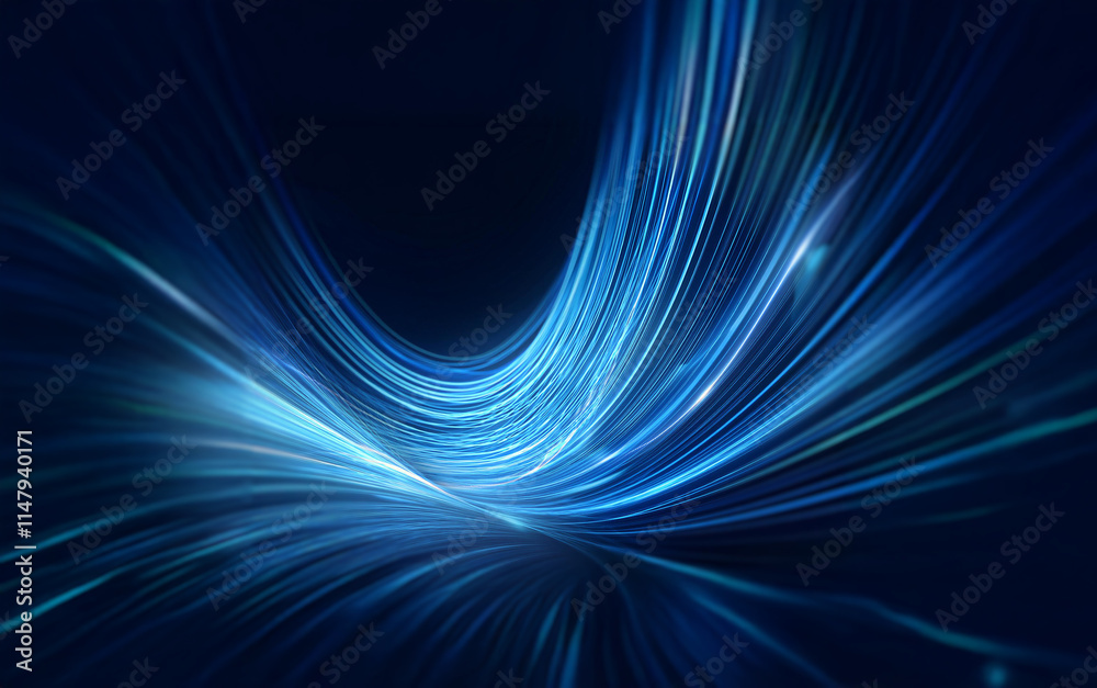 Poster abstract blue lines in a dark background, glowing with light.