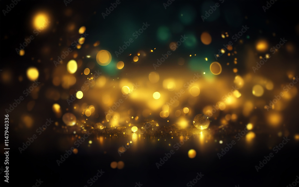 Poster a dark background with scattered golden and teal bokeh lights.