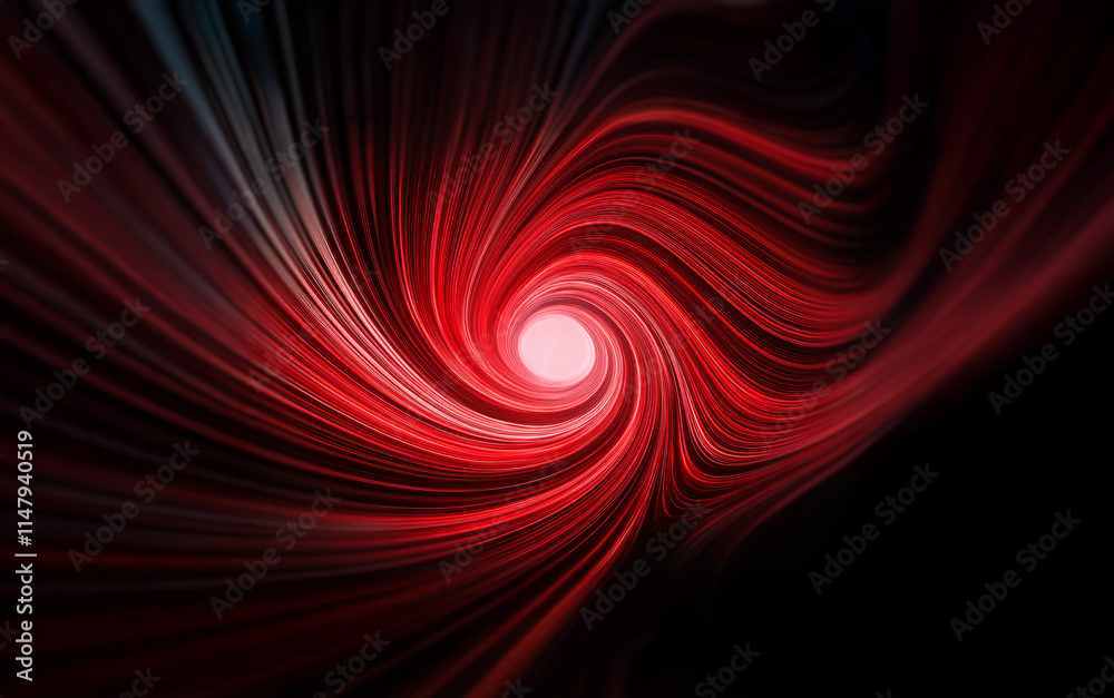 Poster abstract digital art with a red and white swirling vortex against a black background.