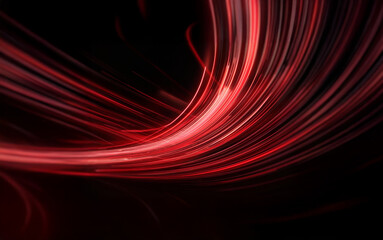 Abstract red light trails curve across a black background.