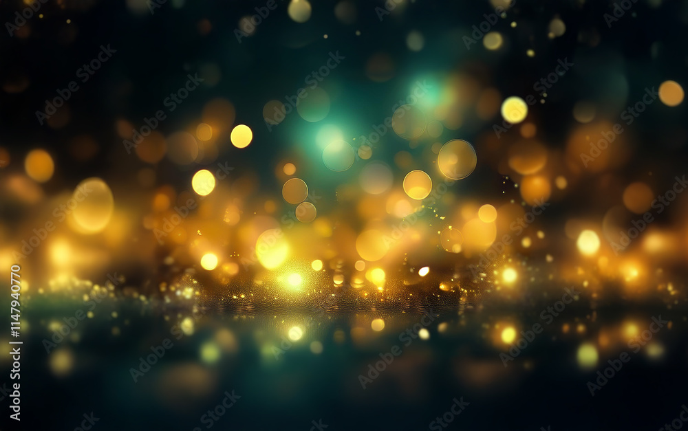Poster a dark background with a sparkling, golden glow and bokeh effects, creating a magical, festive, and 