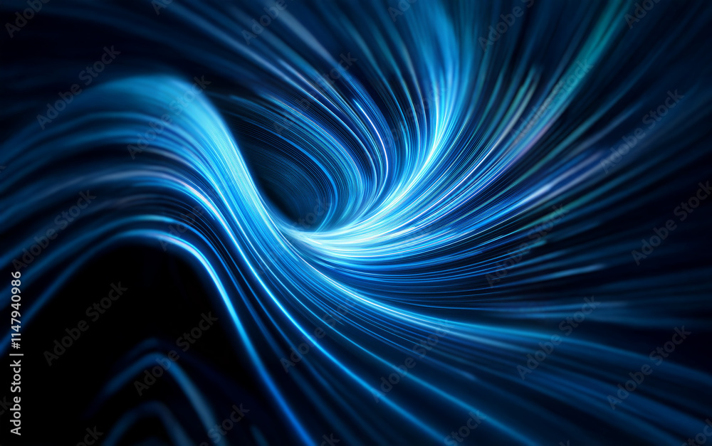 Aufkleber abstract digital art featuring a swirling pattern of blue light lines against a black background.
