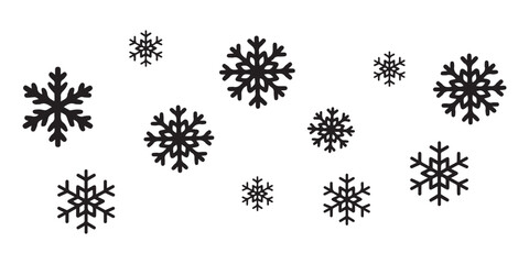 Snow Icons Set. Snowflakes Vector Black Icons. Winter Snow Icons.  Snowflake symbol.