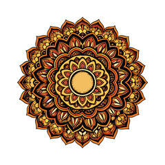 Create a detailed vector illustration of an ornate mandala frame, showcasing intricate geometric patterns and vibrant colors, suitable for decorative use.