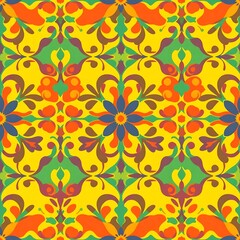 Vibrant Floral Tile Pattern: A captivating seamless pattern showcasing a rich tapestry of colorful flowers, intricate details, and a dynamic design, perfect for textiles, wallpapers.