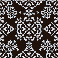 Fototapeta premium Damask seamless pattern: Elegant dark brown and light blue floral design 