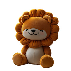 Brown Plush Toy Lion with Friendly Expression, Transparent PNG for Children's Products and Branding