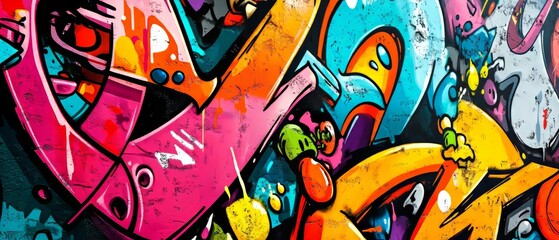 Obraz premium Vibrant Street Art Mural Showcasing Colorful Graffiti in an Urban Neighborhood During Daylight Hours