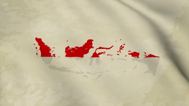 Wavy Map of INDONESIA with Flag in Body Isolated on Vintage Background