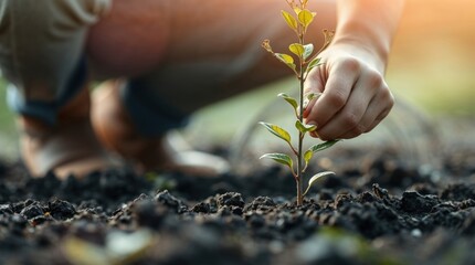 Fototapeta premium Close-up hands of gardener planting