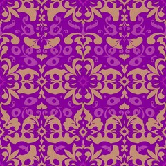 Fototapeta premium Purple Damask Pattern: A seamless repeat of an ornate damask design in shades of purple and beige. Elegant and intricate, perfect for textiles, wallpapers, or digital designs. 