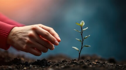 Fototapeta premium Close-up hands of gardener planting