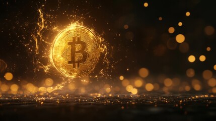 Glowing Bitcoin Coin Digital Currency Abstract Art