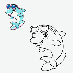 Coloring book for children (cartoon dolphin with pastel blue body). Coloring book, education game for children.
Illustration of Coloring book with cartoon dolphin .