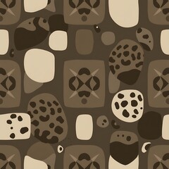 Fototapeta premium Abstract Organic Pattern: A seamless pattern of organic shapes in beige and brown hues, creating a modern and stylish design. Perfect for textile prints, wallpaper, and digital design projects. 