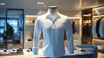 imagine prompt: industrial manufactured white shirt with a tailored fit and subtle textu