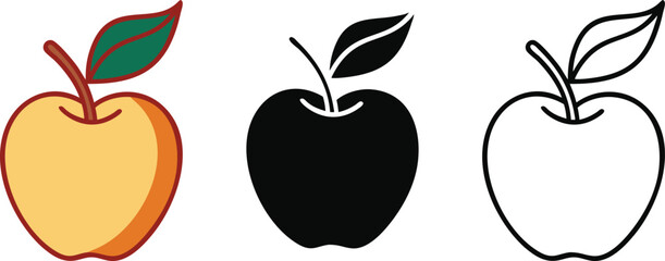 Apple Variations Colored, Black, Outline Fruit Illustration