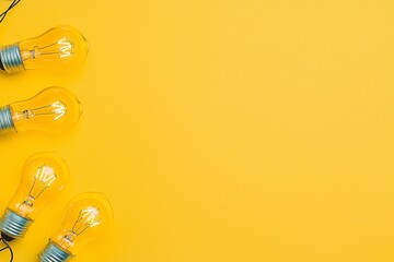 Cleverly intertwined lightbulbs with playful sparks, vibrant yellow background, illuminating humor concept